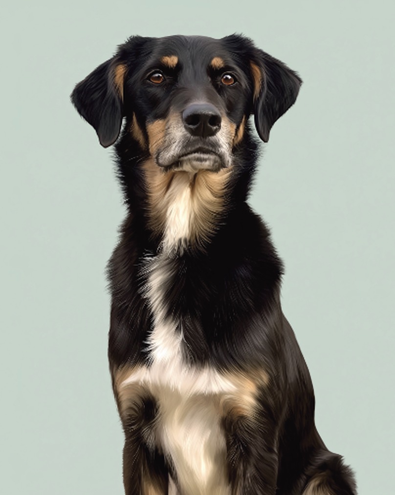 Black and tan dog in a softly painted portrait